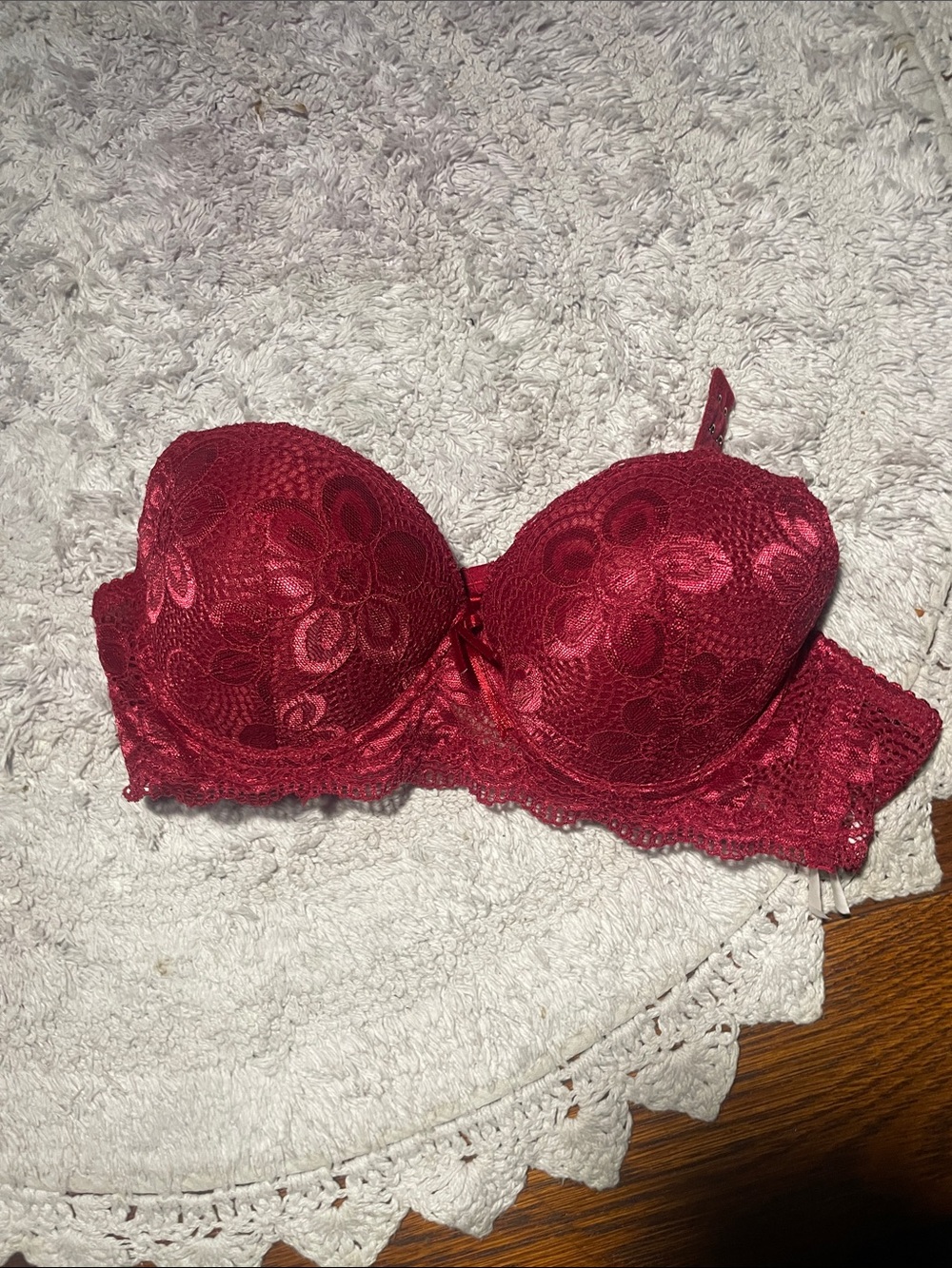 SHEIN Burgundy Floral Lace Push-Up Bra